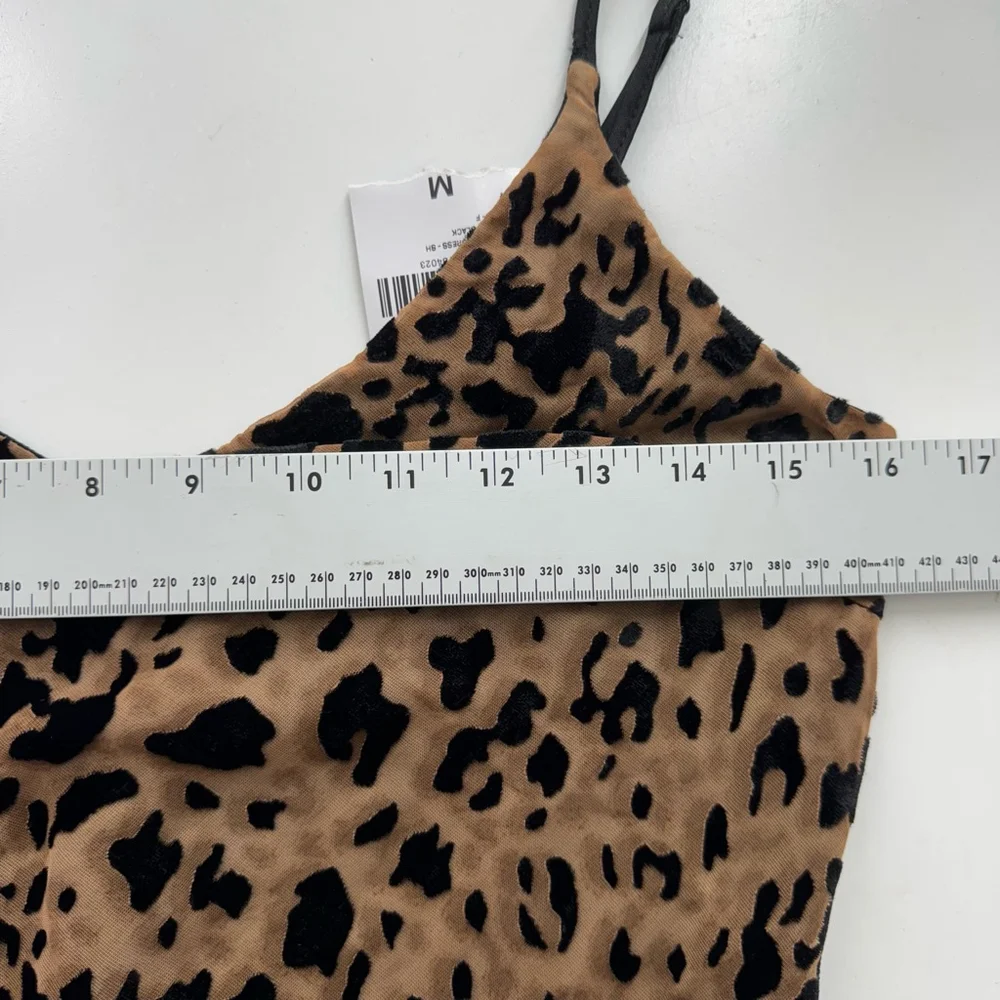 Leopard Print Mini Slip Dress M Brown Spaghetti Bodycon Club Party Coquette NWT - Picture 5 of 10